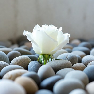 White Rose on Gray Pebbles