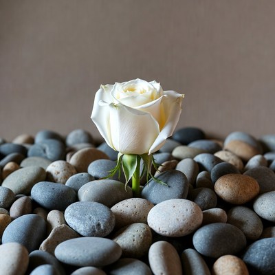 White Rose on Pebbles