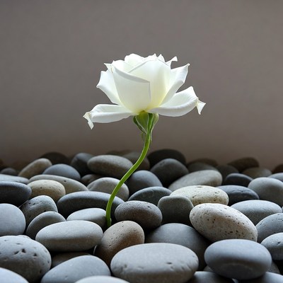 White Rose on Gray Pebbles