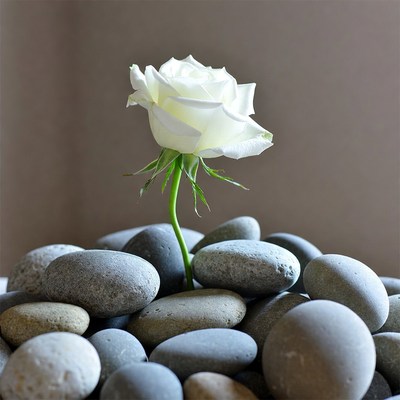 White Rose on Gray Pebbles