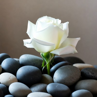White Rose on Gray Pebbles