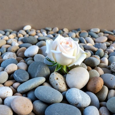 Pink Rose on Pebbles