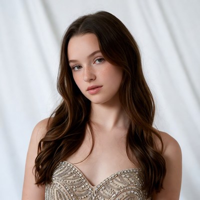 Young woman in beaded dress