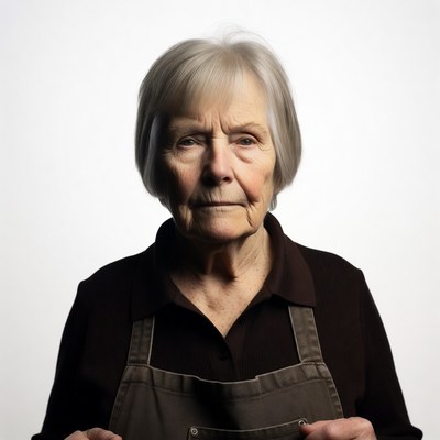 Elderly woman wearing apron