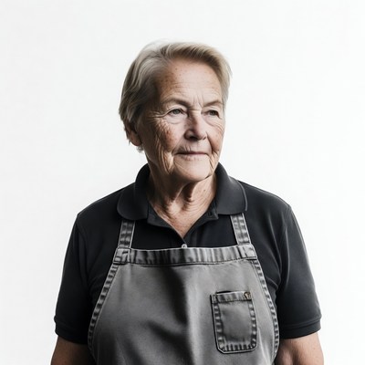 Elderly woman wearing apron