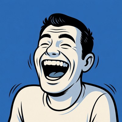 Cartoon man laughing heartily