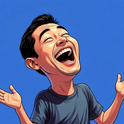Asian man laughing illustration