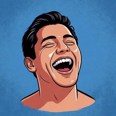 Asian man laughing illustration