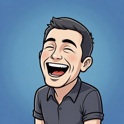 Cartoon man laughing happily