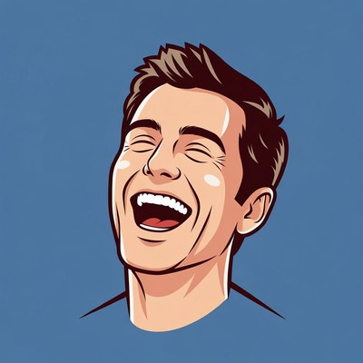 Cartoon man laughing happily
