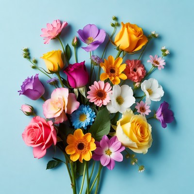 Colorful Bouquet on Blue Background