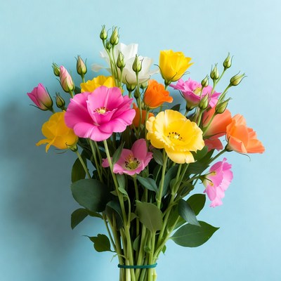 Colorful Bouquet on Blue Background