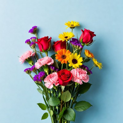 Colorful bouquet on blue background