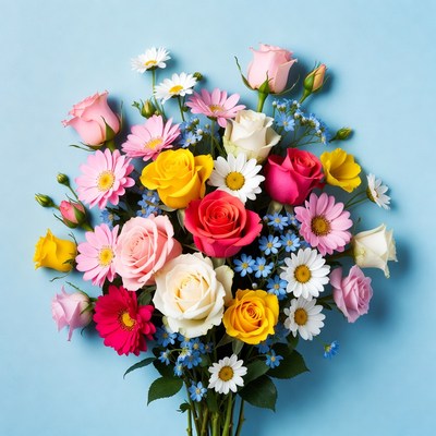 Colorful Bouquet of Roses and Daisies