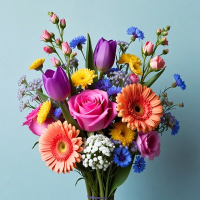 Colorful Bouquet of Tulips and Roses