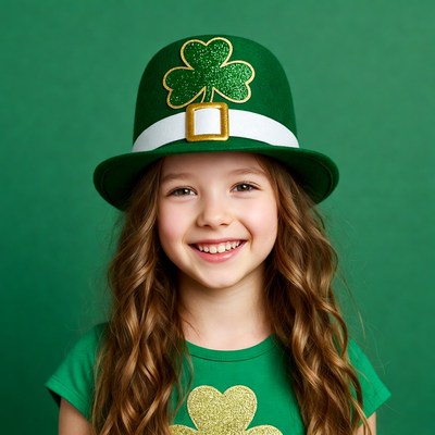 Girl wearing St. Patrick's Day hat