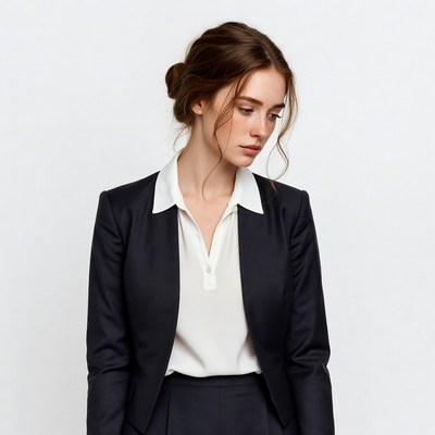 Woman in black blazer suit