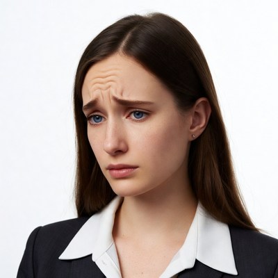 Sad woman with furrowed brow