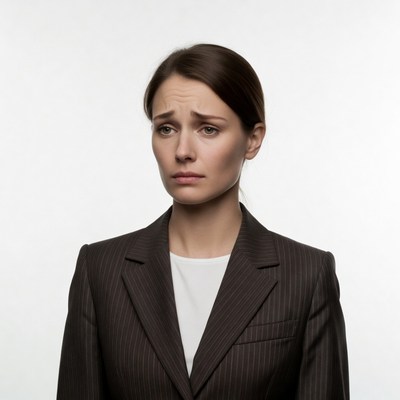 Sad woman in pinstripe suit