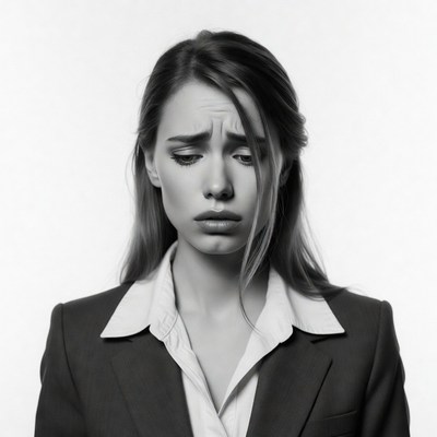 Sad woman in suit close-up