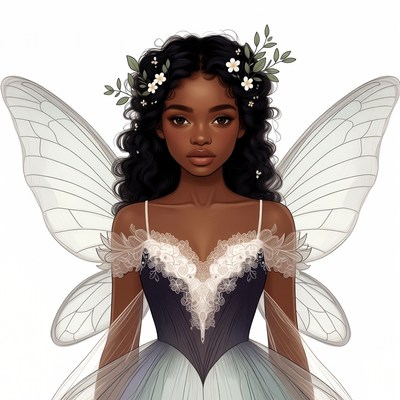 Black fairy with wings and flowers