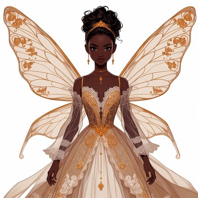Beautiful Black Fairy with Golden Wings