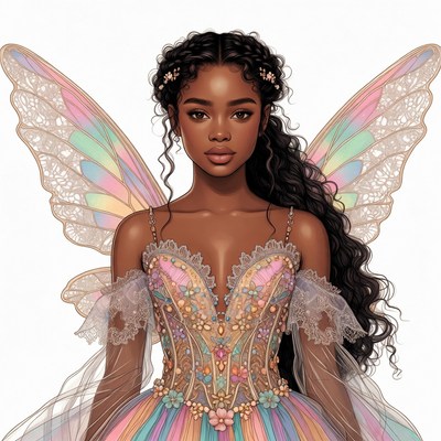 Beautiful Black Fairy with Iridescent Wings