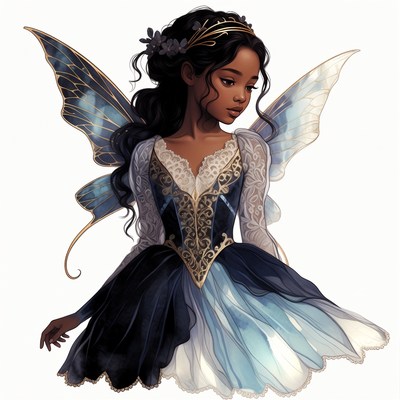 African-American fairy with blue wings