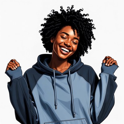 African-American woman laughing in hoodie