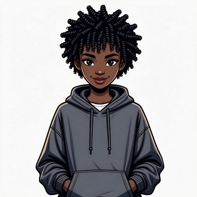African-American girl in gray hoodie