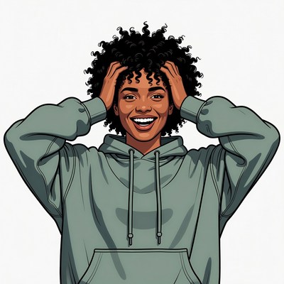 Happy Black Woman with Curly Hair