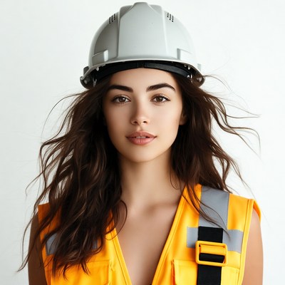 Woman wearing hard hat and vest