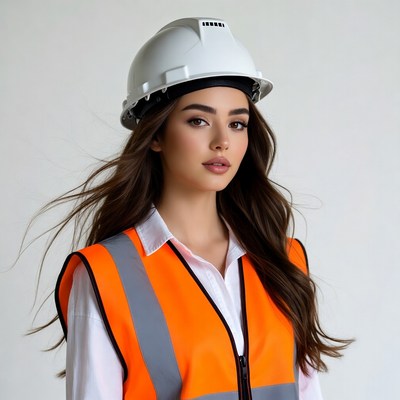 Woman wearing hard hat and safety vest