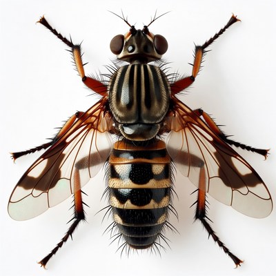 Striped Hoverfly on White Background