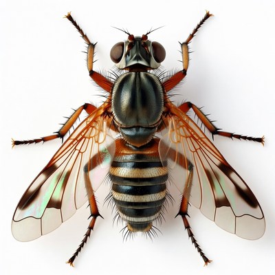 Striped Hoverfly on White Background
