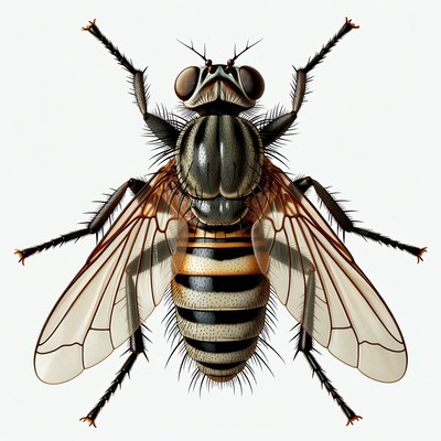 Detailed illustration of striped housefly