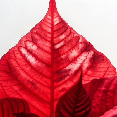 Red Poinsettia Leaves Closeup
