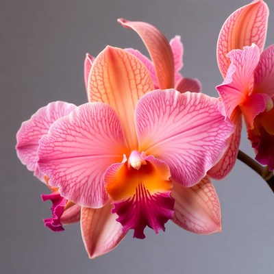 Pink Orchid Flowers on Gray Background