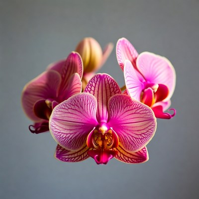 Pink Phalaenopsis Orchids on Gray Background