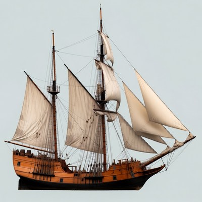 Sailing Ship with White Sails