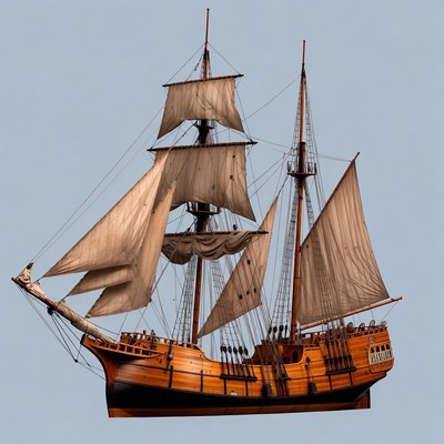 Wooden Sailing Ship with Sails