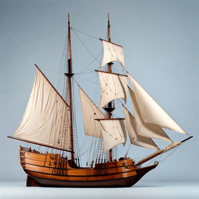 Detailed wooden sailing ship model