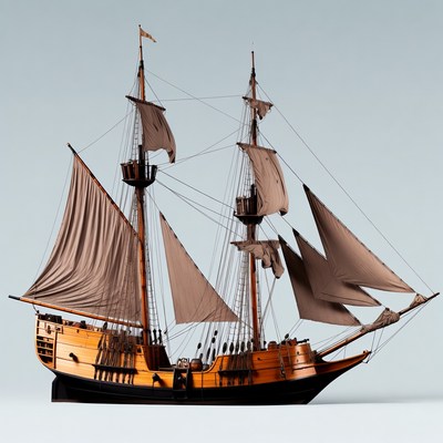 Wooden pirate ship model