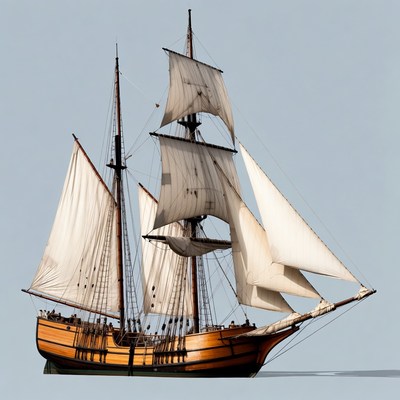 Sailing Ship with White Sails