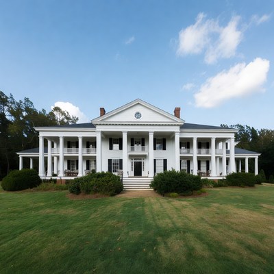 White Antebellum Mansion with Columns