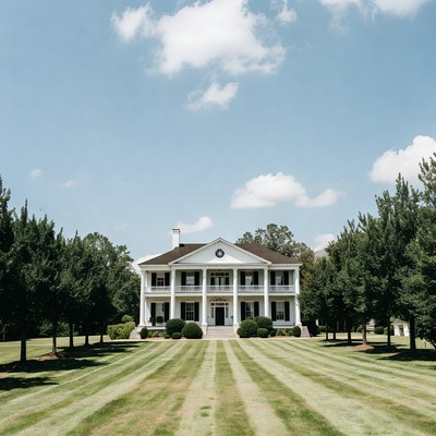 White Antebellum Mansion with Columns