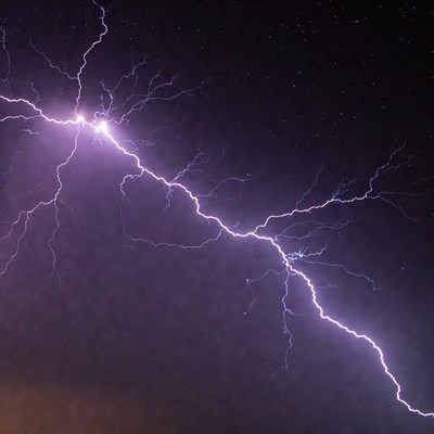 Lightning bolts in night sky