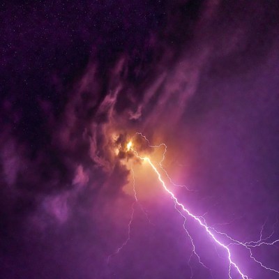 Lightning Storm in Purple Night Sky