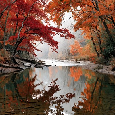 Autumn Trees Reflecting in River