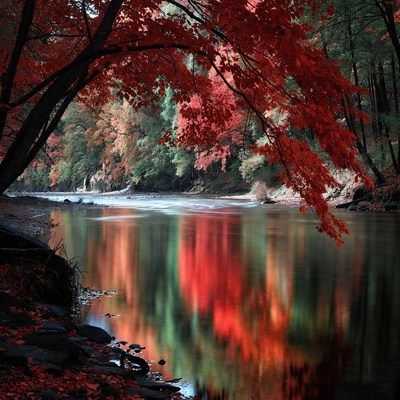 Autumn Trees Reflecting in River